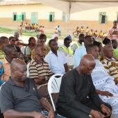 Hon. Gambrah cuts sod for the construction of six unit block for the Aprade MA school